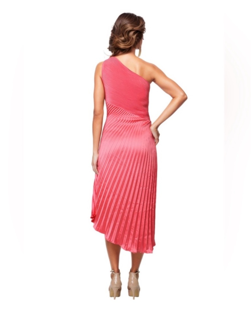 Rene Ruiz Collection | One Shoulder Pleated Asymmetric Cocktail Dress Pink 14 - Picture 2 of 7